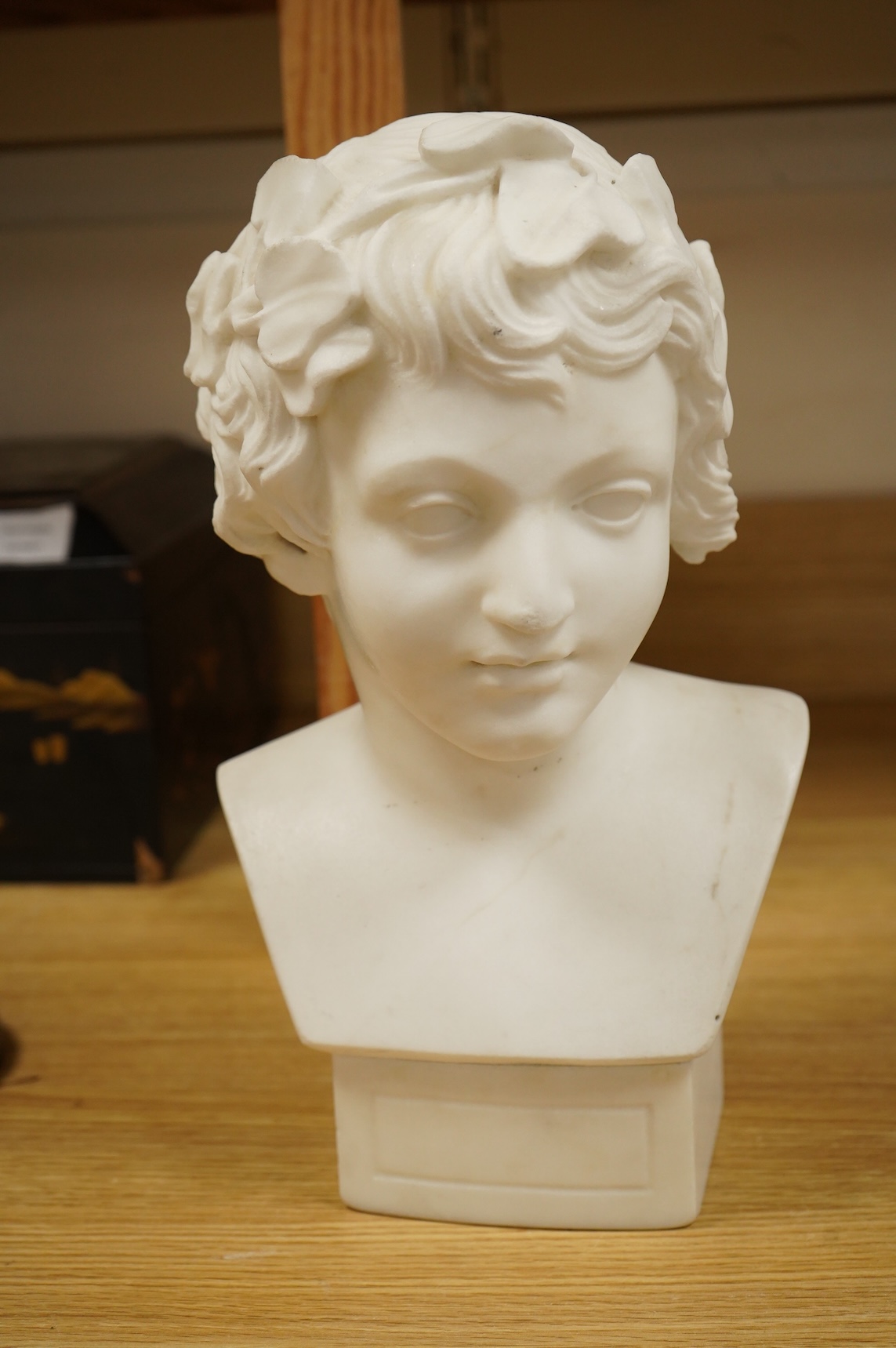 A Victorian carved marble bust, 32cm